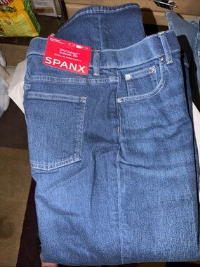 SPANX Indigo Blue Stretch Denim Mid-Rise 90s Straight Leg Jeans